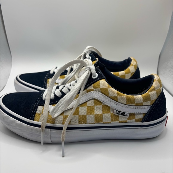Vans Off The Wall Old Skool Pro Dress Blue/Yellow Checkerboard Skate Mens Size 9 - Picture 5 of 11